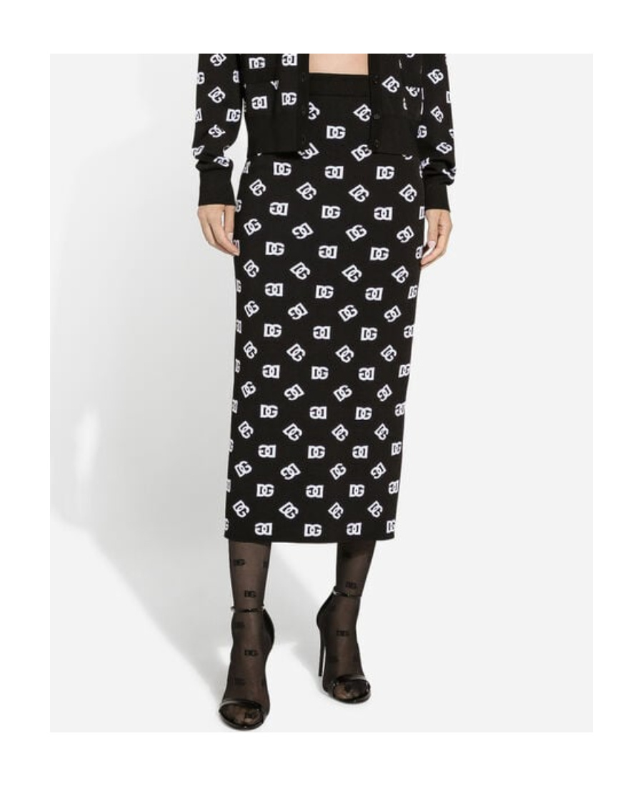 Dolce & Gabbana Chic Black Mambo Midi Skirt With White Pots In Black