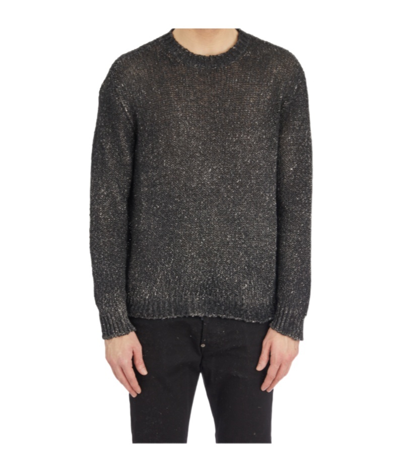 Avant Toi Crew Neck Sweater In Cotton And Linen In Black