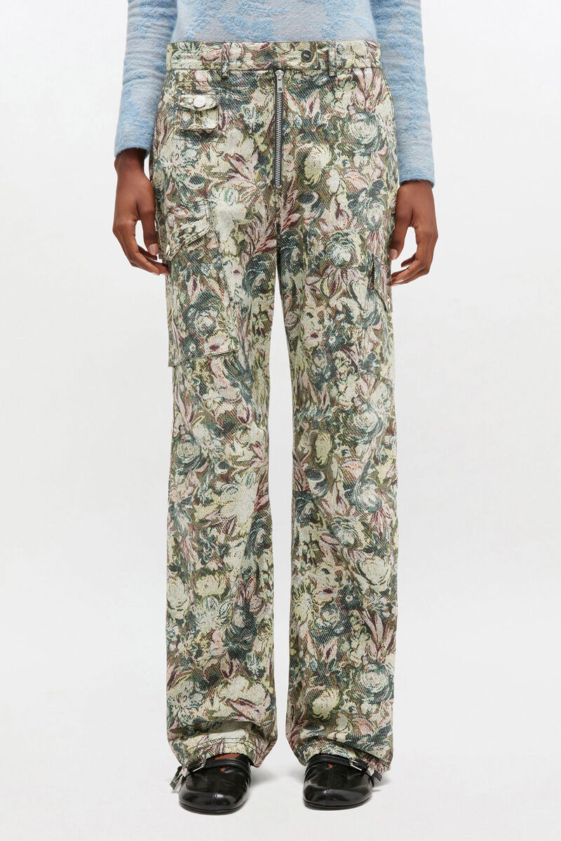 Ganni Tapestry Twill Trousers In Multi