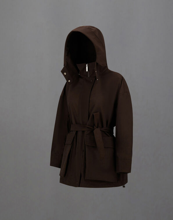 Herno Hooded Belted Jacket In Brown