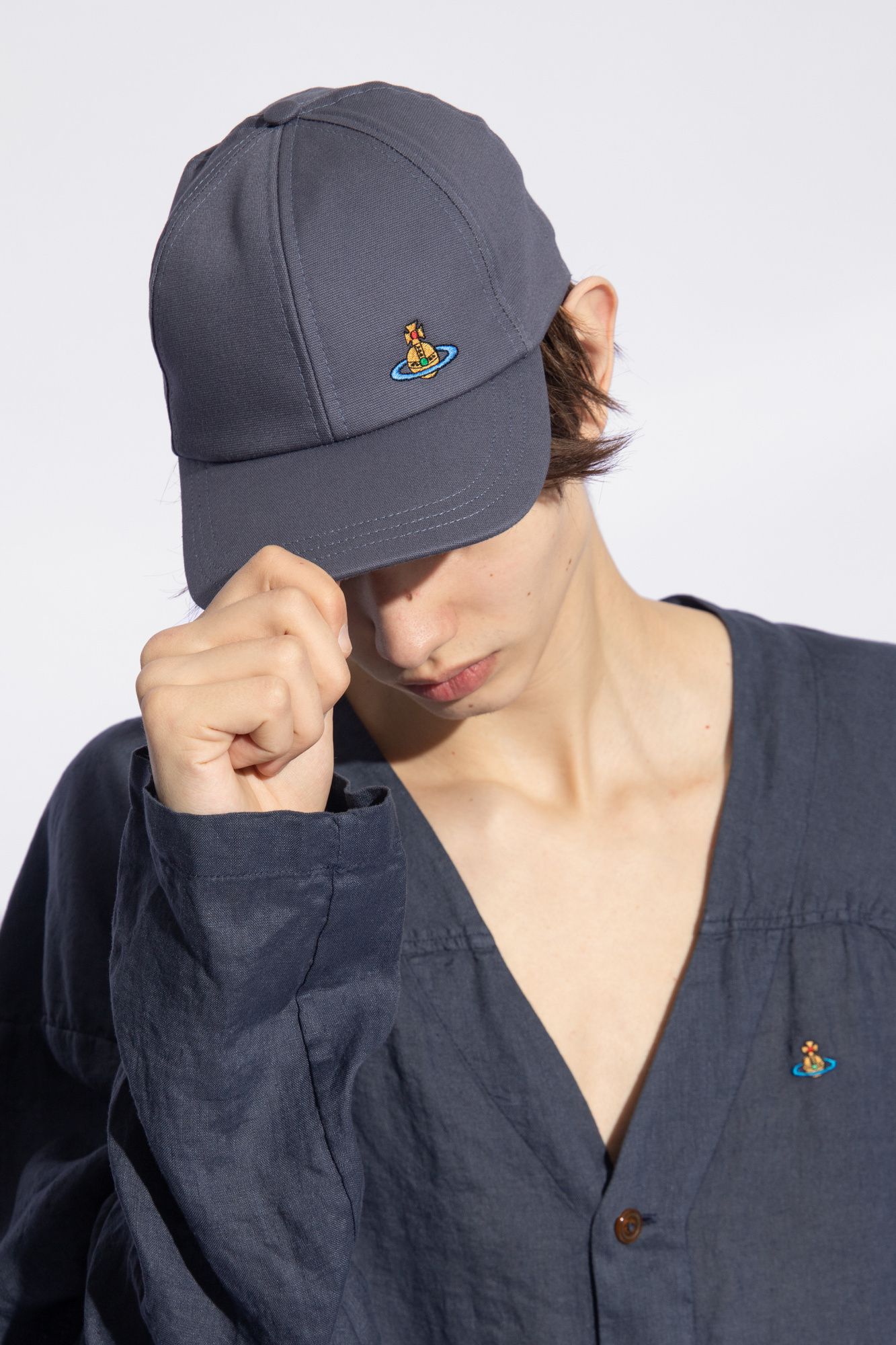 Vivienne Westwood Orb-embroidery Baseball Cap In Gray