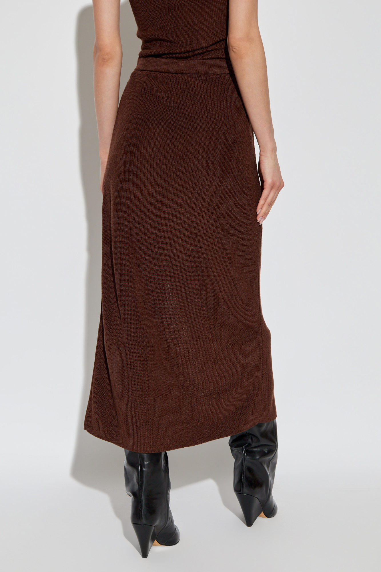 Shop Aeron Delos Knitted Maxi Skirt In Brown