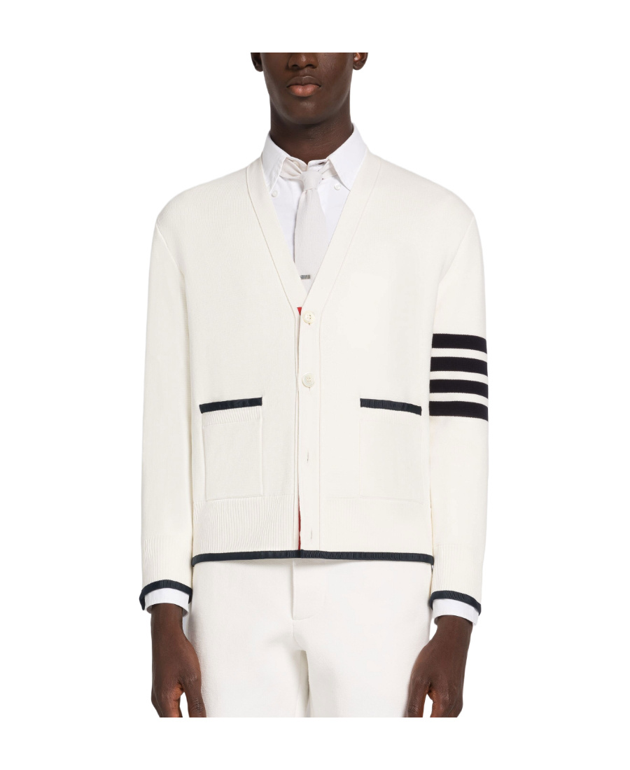 Thom Browne 4-bar Striped Cardigan In White
