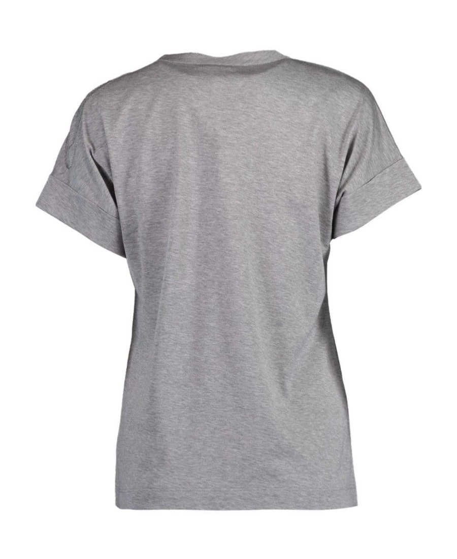 Brunello Cucinelli T-shirt With Embroidered Detail At Shoulder In Gray