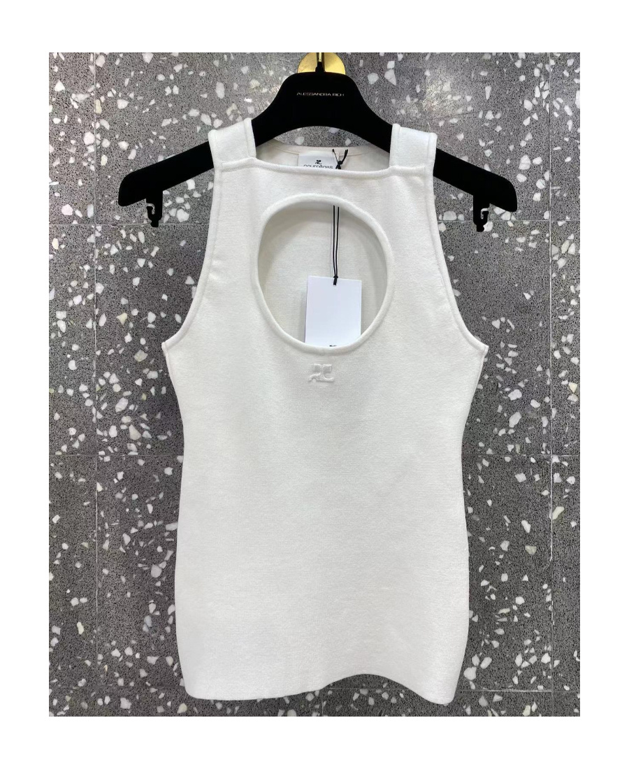 Shop Courrèges Label Hollowed-out Vest In White