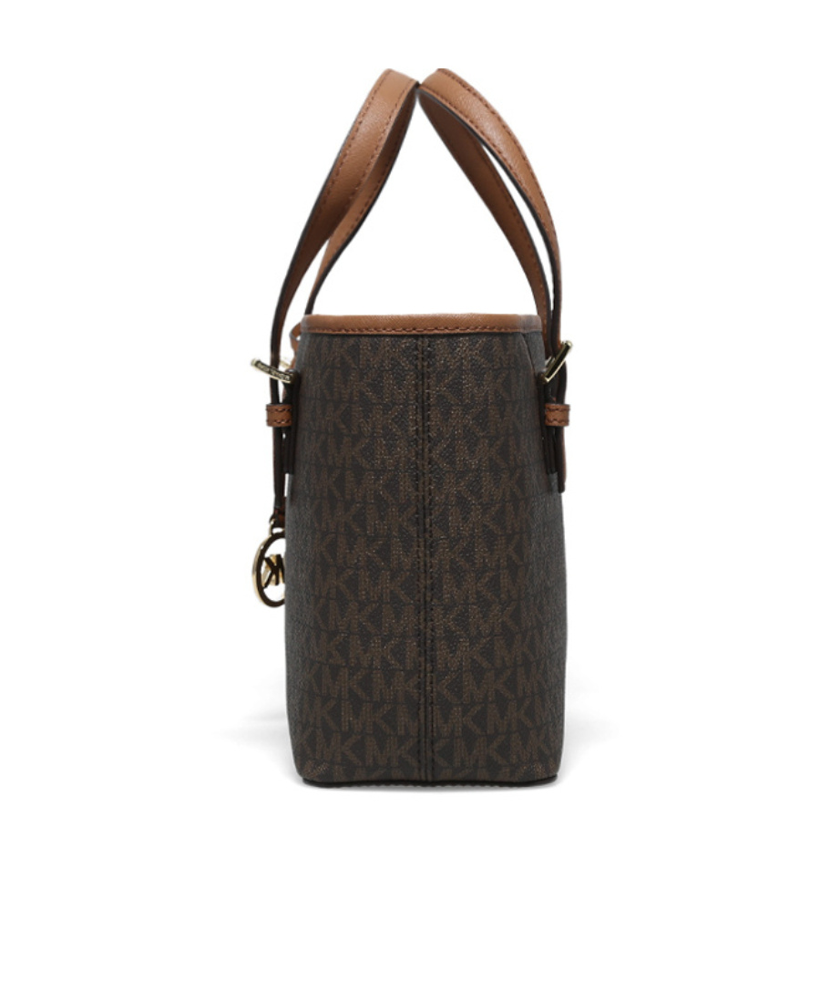 Shop Michael Kors Jet Set Travel Logo Satchel Bag In Black