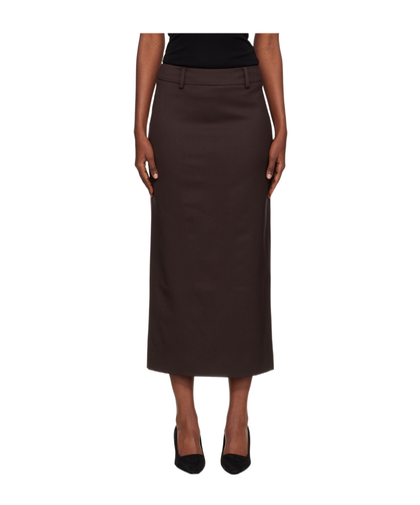 The Frankie Shop Alrose Midi Skirt In Brown
