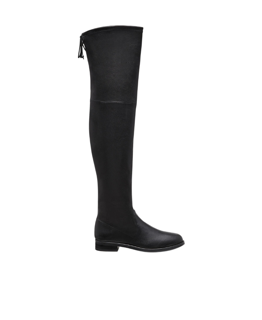 Stuart Weitzman Round-headed Knee-crossing Boots In Black