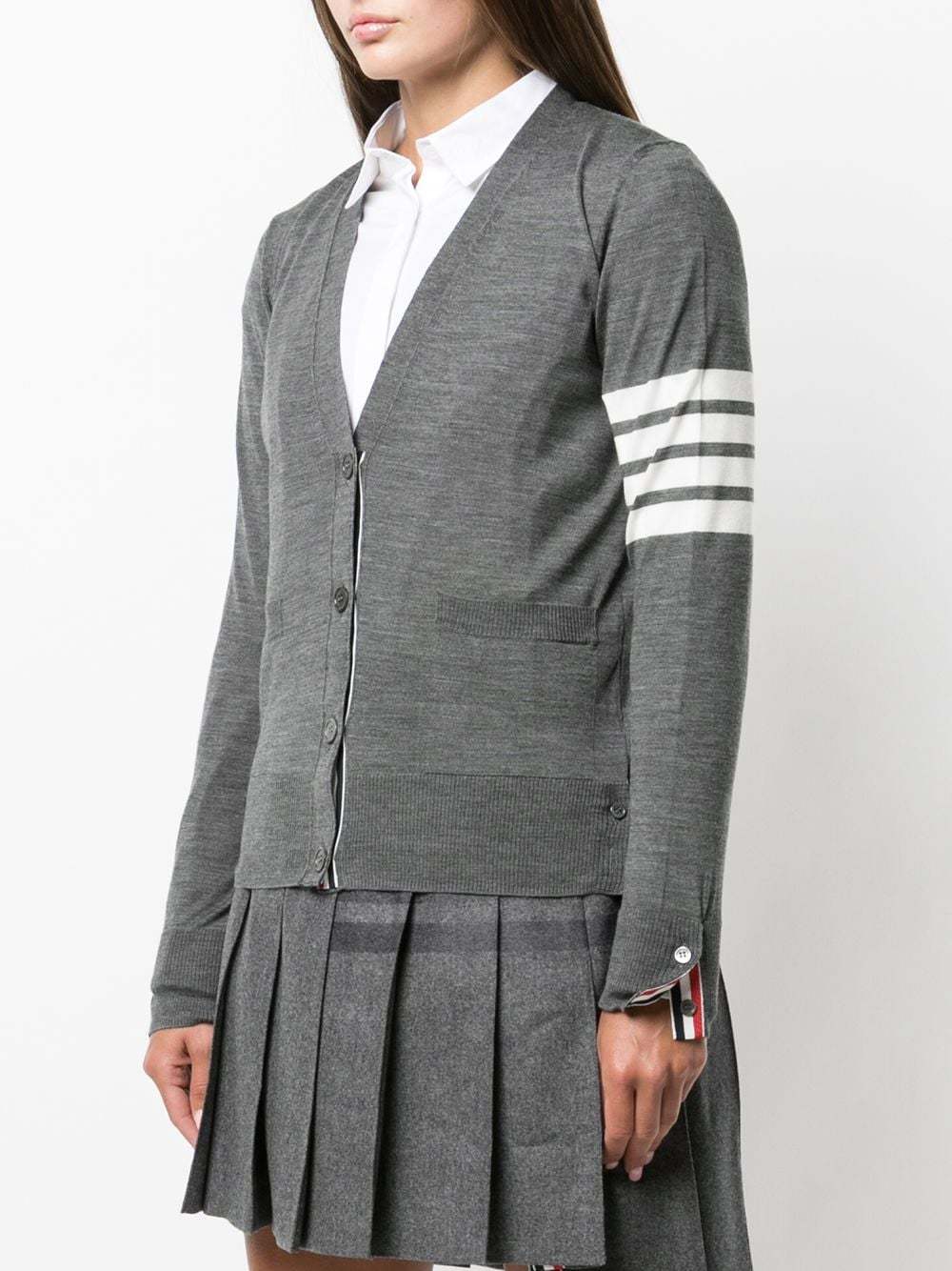 Thom Browne 4-bar Merino Wool Cardigan In Gray