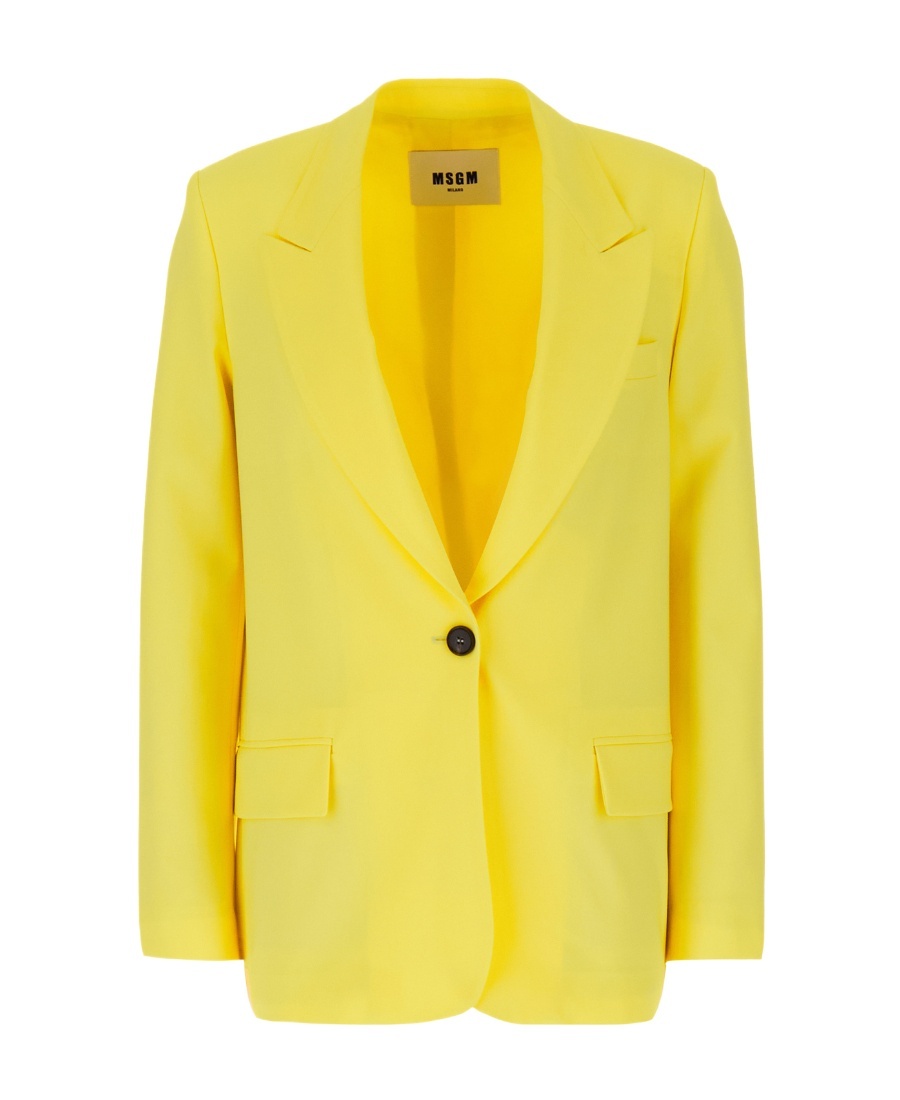 Msgm Stretch Cotton Blazer With Peak Lapels In Yellow