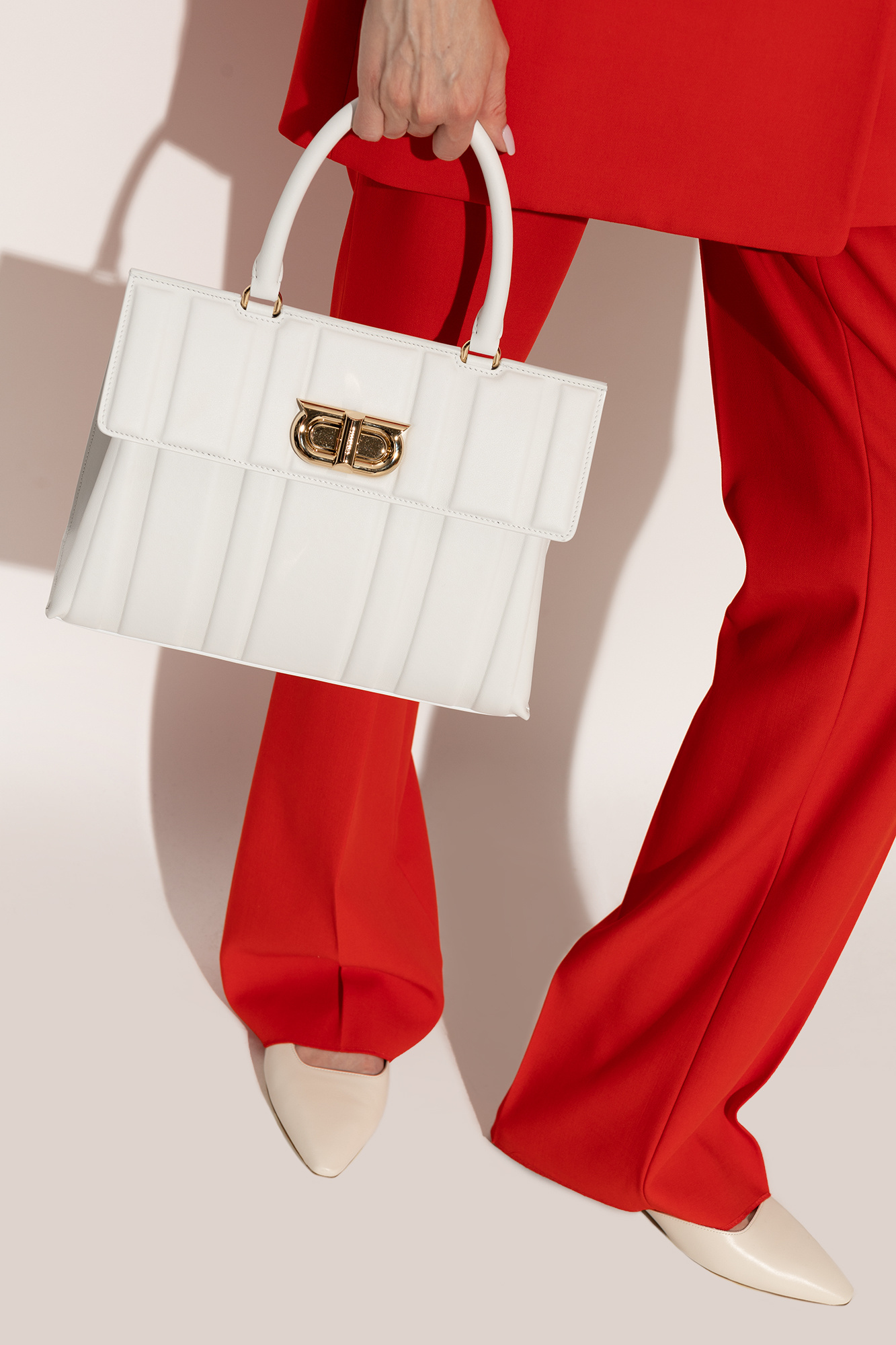 Ferragamo Flip Shoulder Bag In White