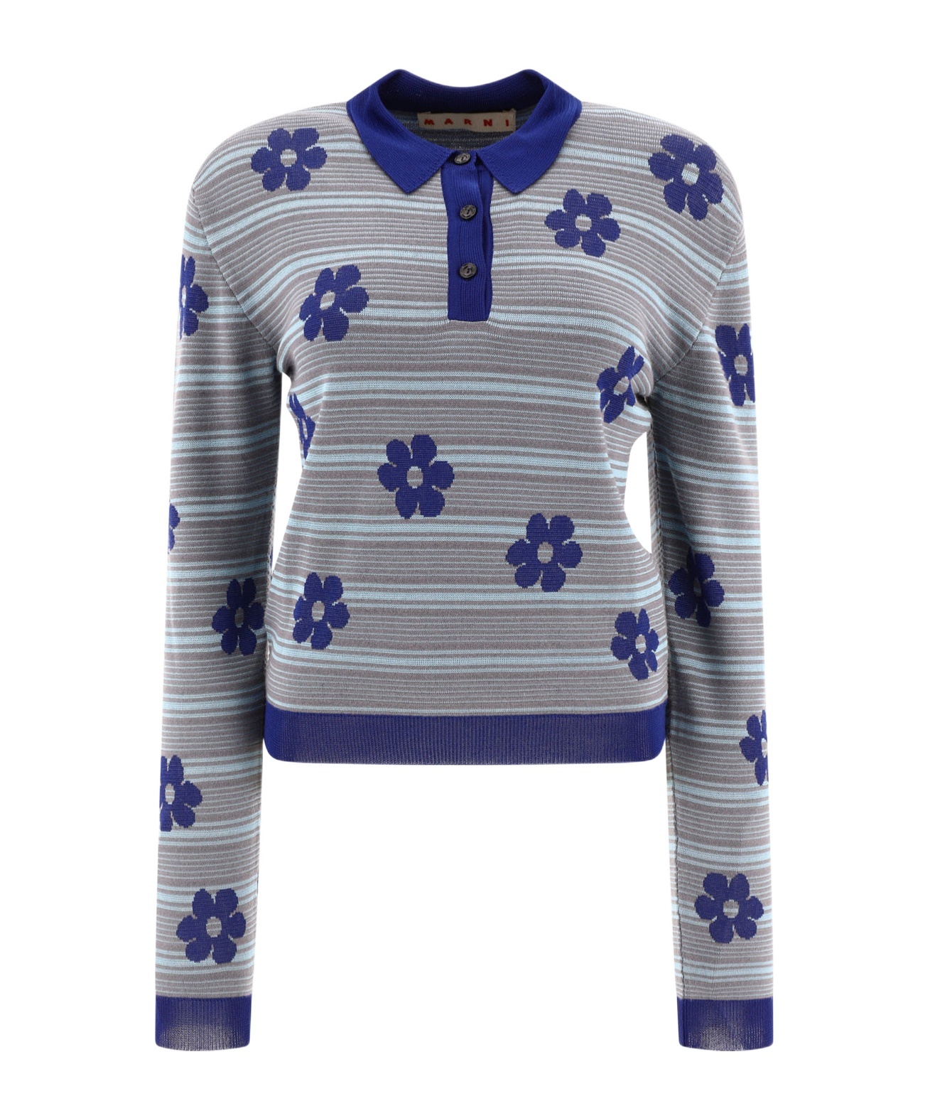 Marni Striped Flowers Polo Shirts In Gray
