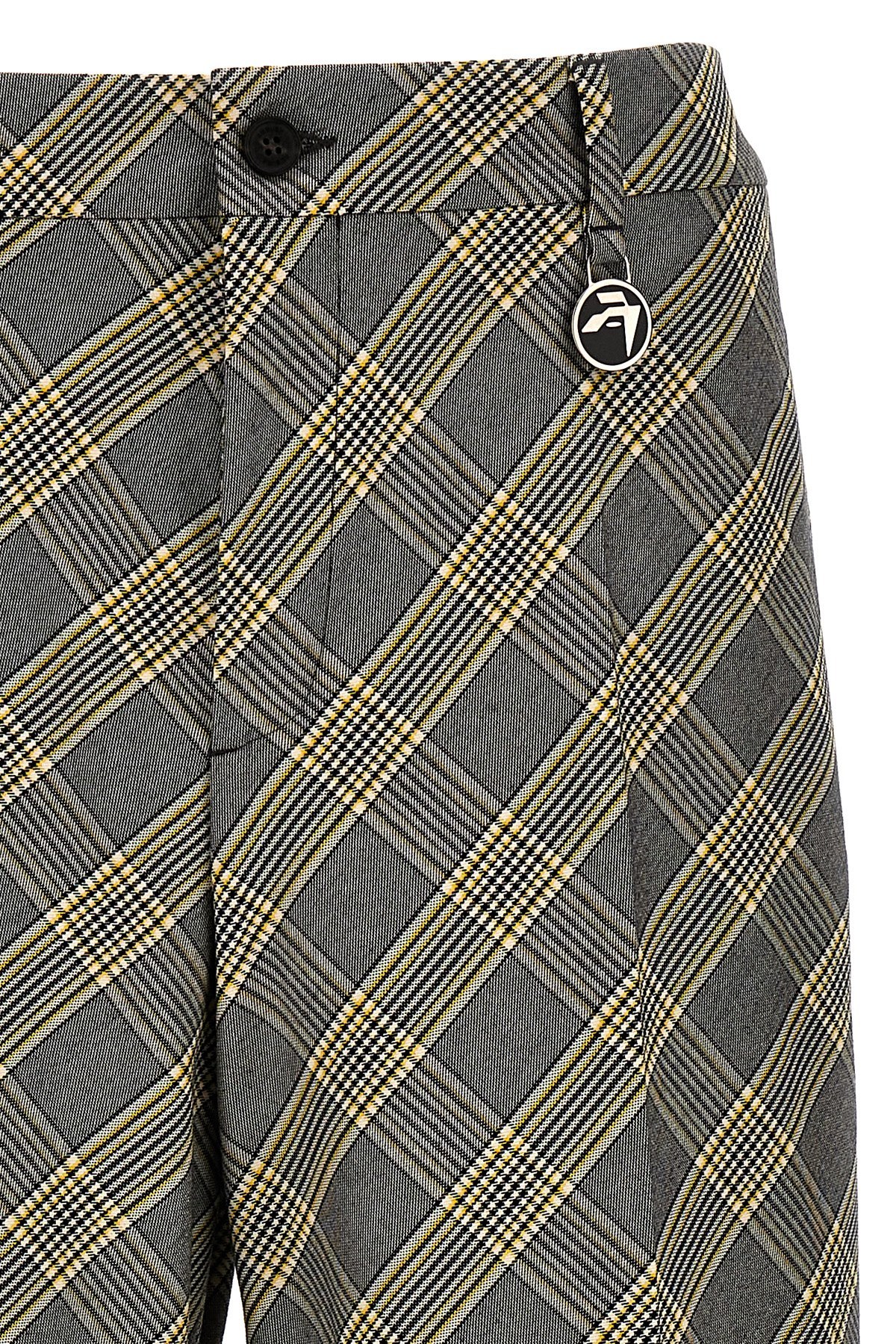 Ambush Check Print Cotton Trousers With Concealed Closure In Black