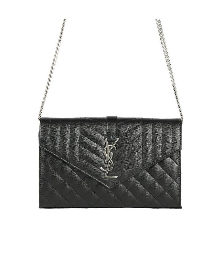 Saint Laurent Logo-plaque Quilted Clutch Bag In White