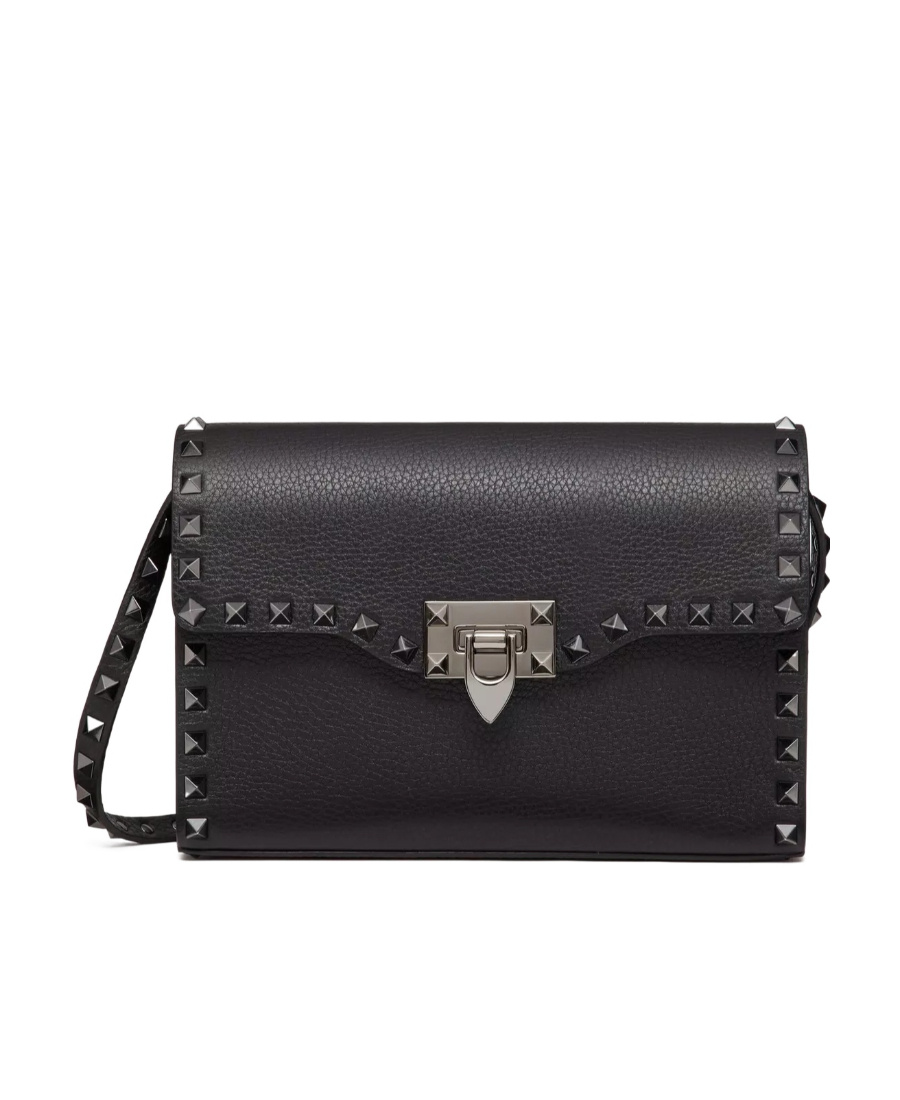 Valentino Garavani Small Rockstud Grainy Calfskin Crossbody Bag Woman Black Uni In Black