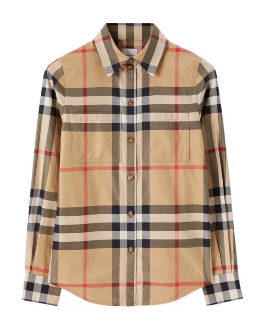 Burberry Check Pattern Collared Neck Cuffed Long Sleeves In Nude