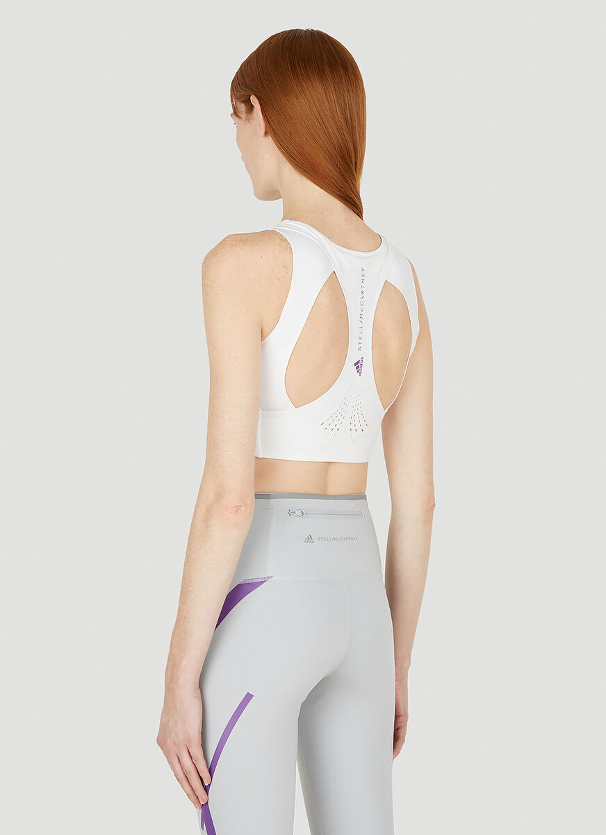 Shop Adidas By Stella Mccartney Logo-print Racerback Crop Top In White