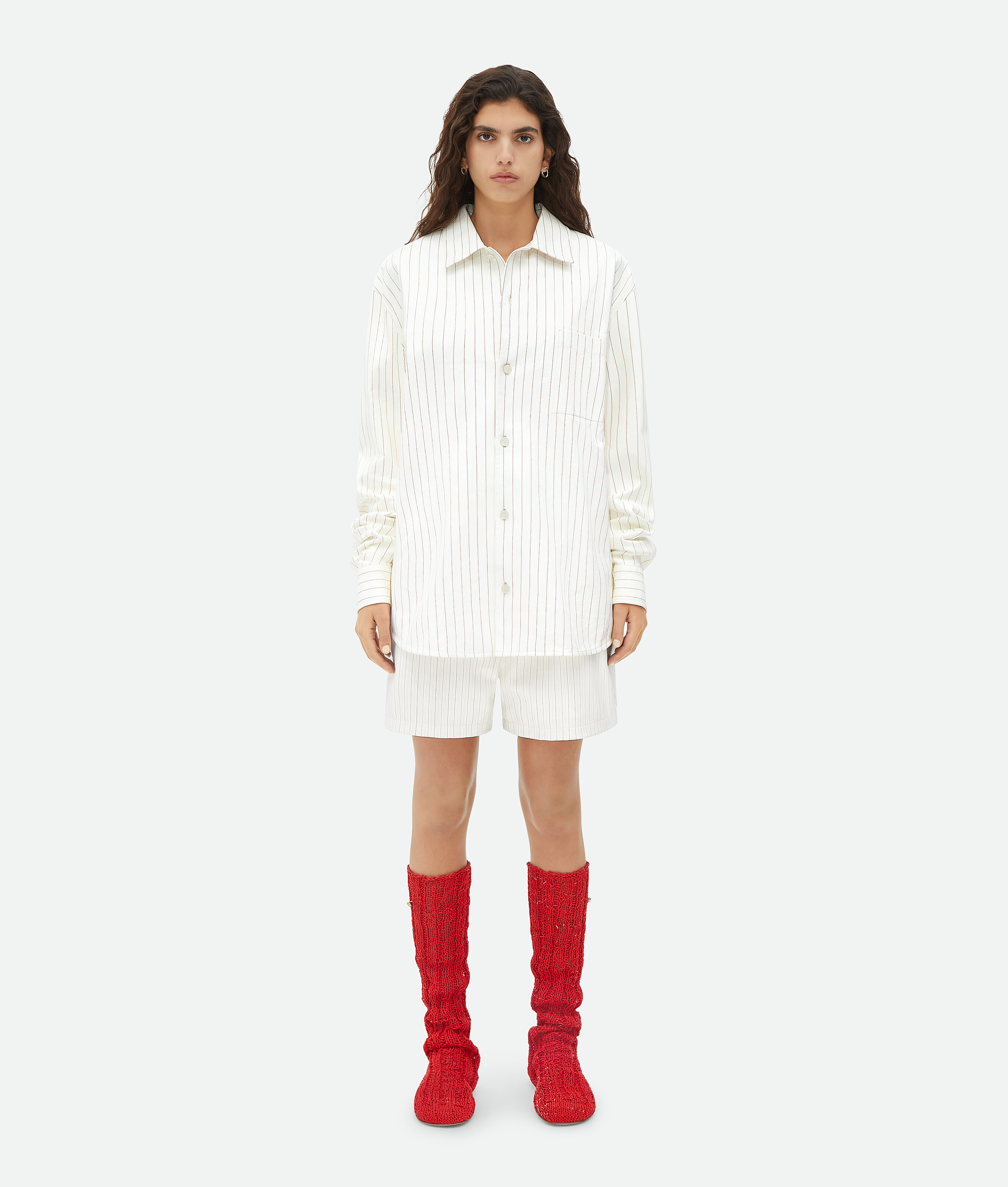 Bottega Veneta Pinstripe Poplin Shorts In White
