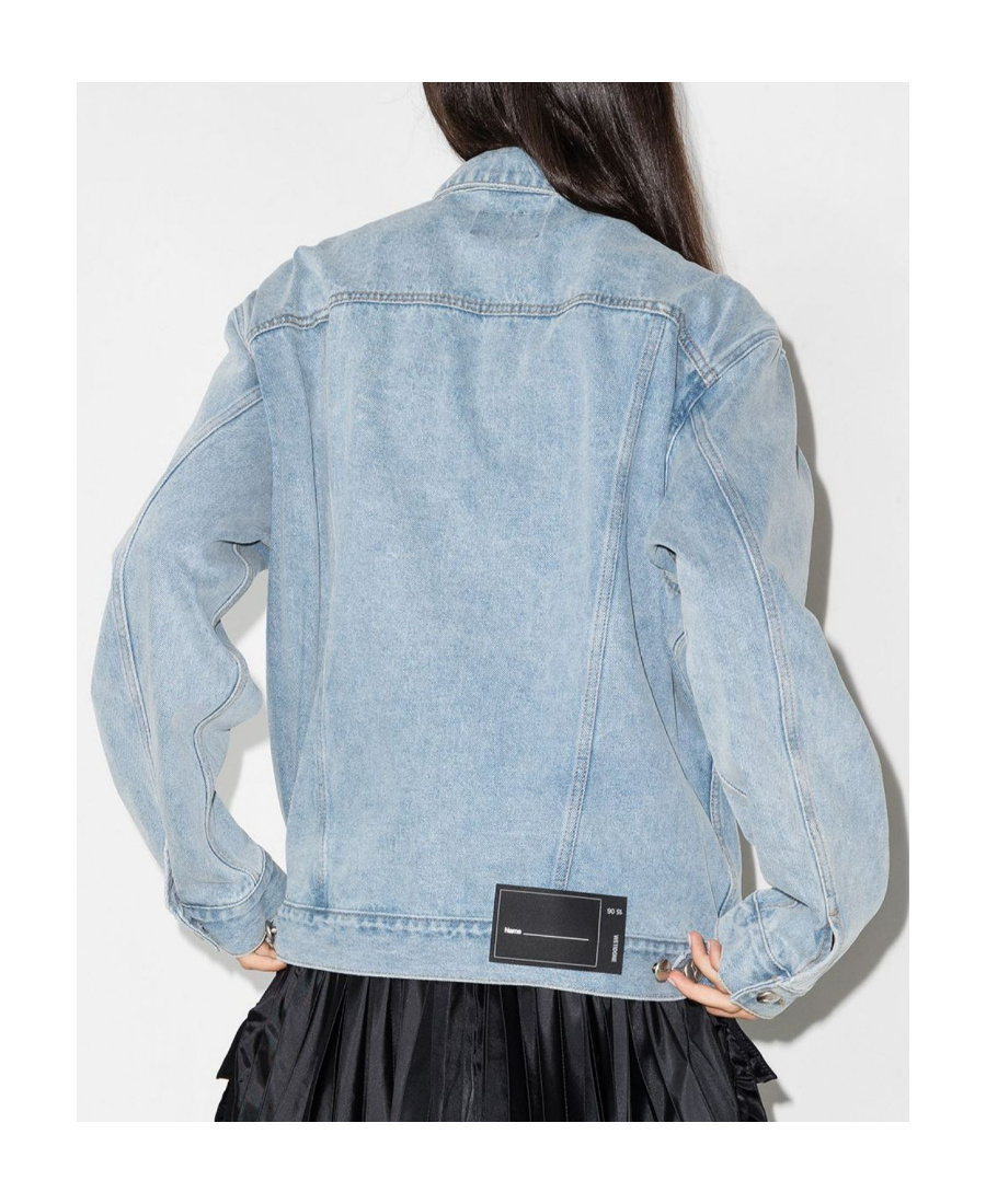 We11 Done Logo-patch Oversized Denim Jacket In Blue