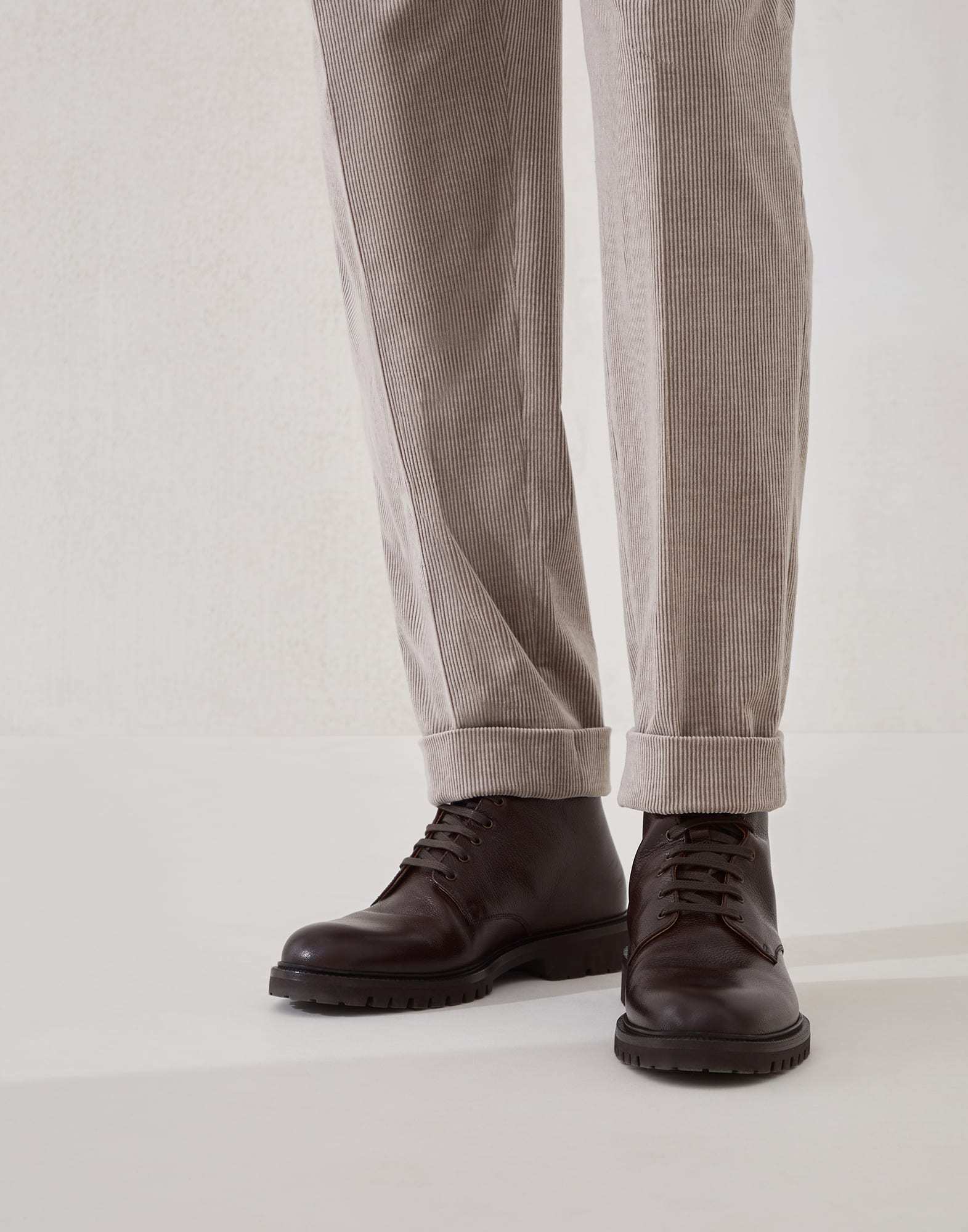 Brunello Cucinelli Leather Combat Boots In Brown