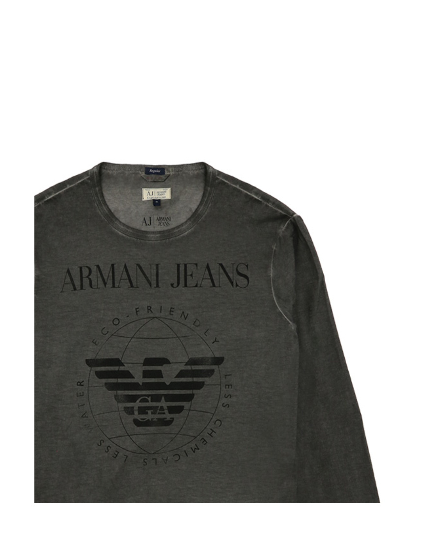 Armani Jeans Dark Gray Logo Printed Long-sleeved T-shirt In Black