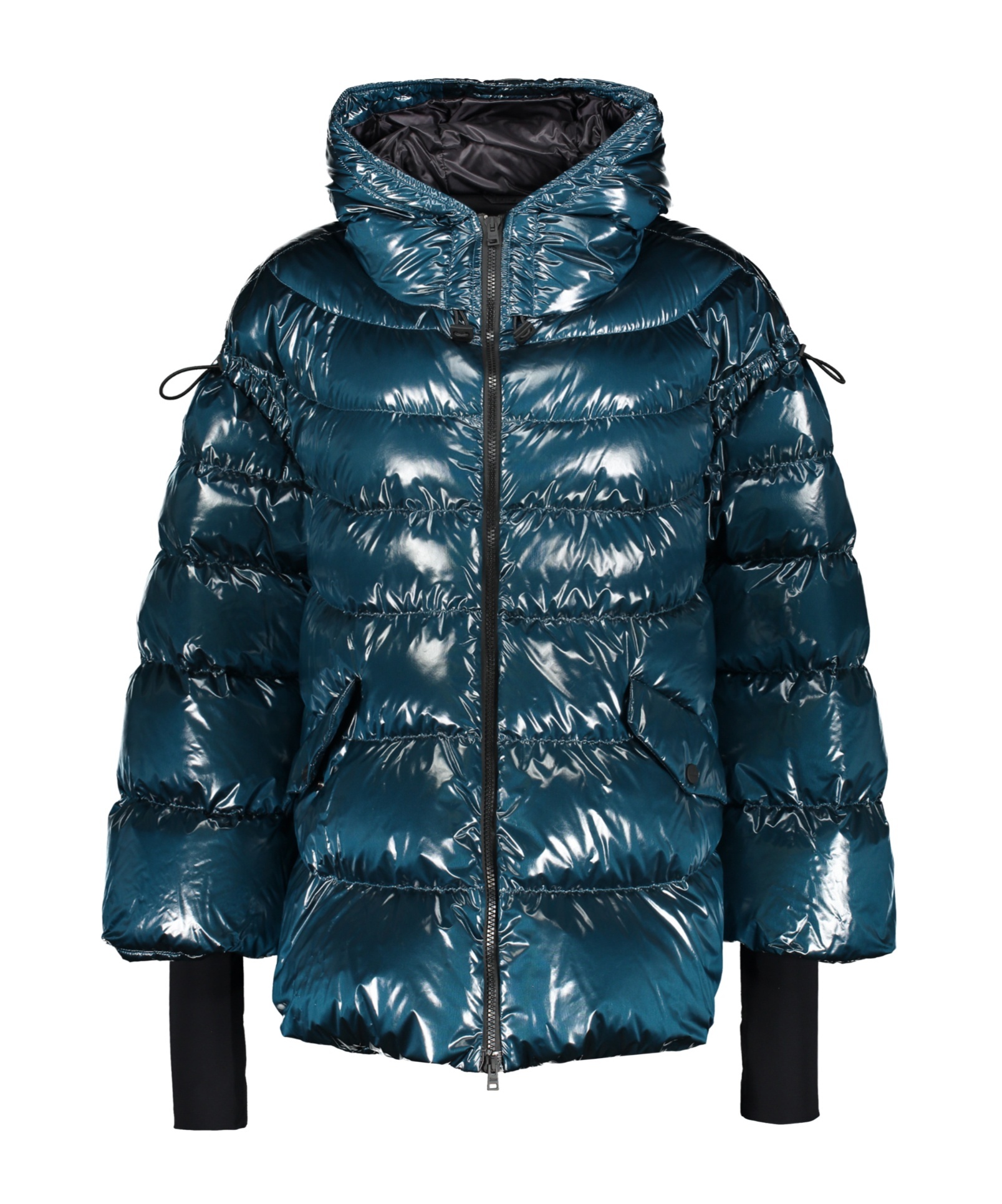 Herno Hooded Down Jacket With Shiny Zip Effect In Green