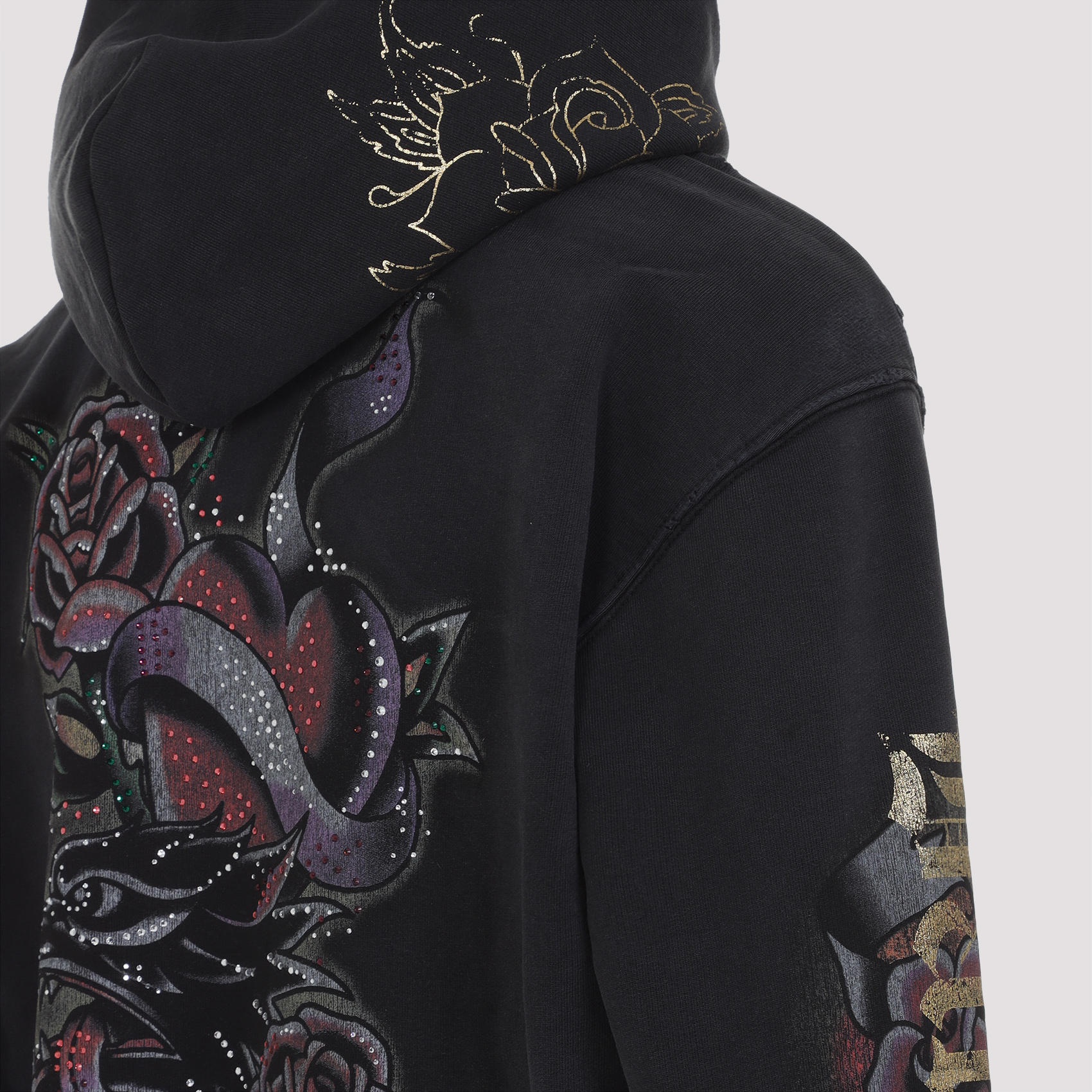 BALENCIAGA WOMEN'S TACKY TATTOO ZIP-UP HOODIE SMALL FIT IN BLACK FADED