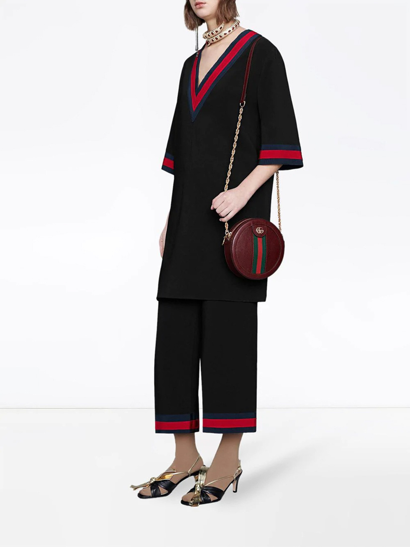Gucci Grosgrain-trimmed Striped Dress In Black