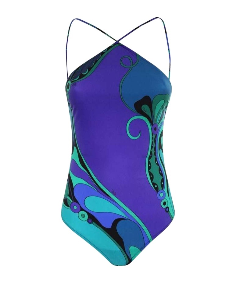 Pucci Orchidee Halterneck Swimsuit In Blue