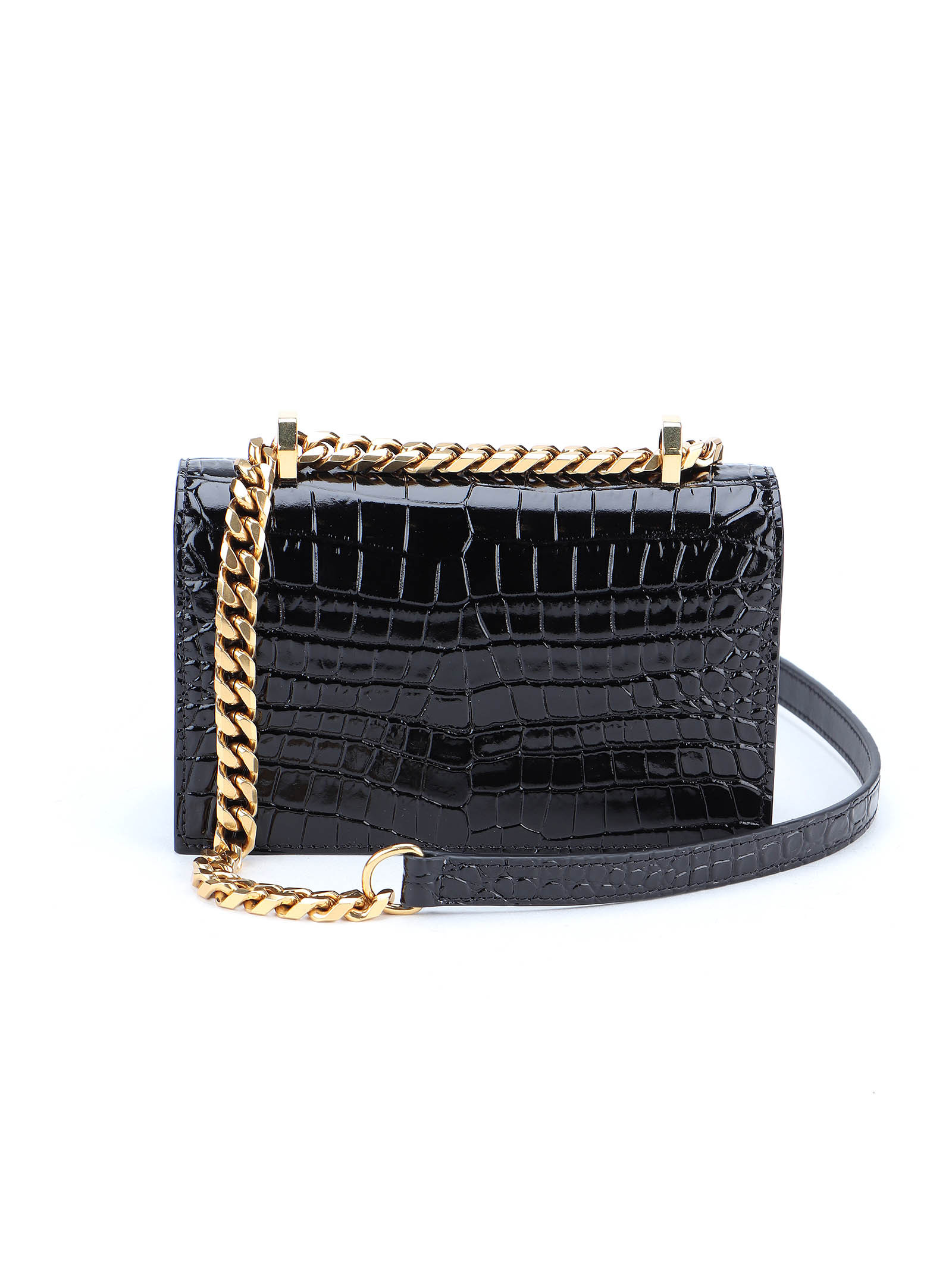 Alexander Mcqueen Jewelled Crocodile-effect Satchel In Black