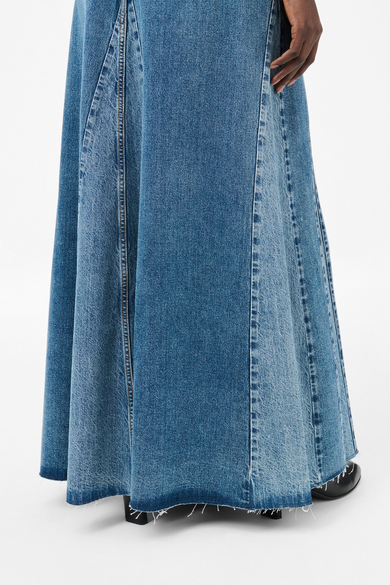 Our Legacy Rebel Panelled Frayed Maxi Skirt In Blue