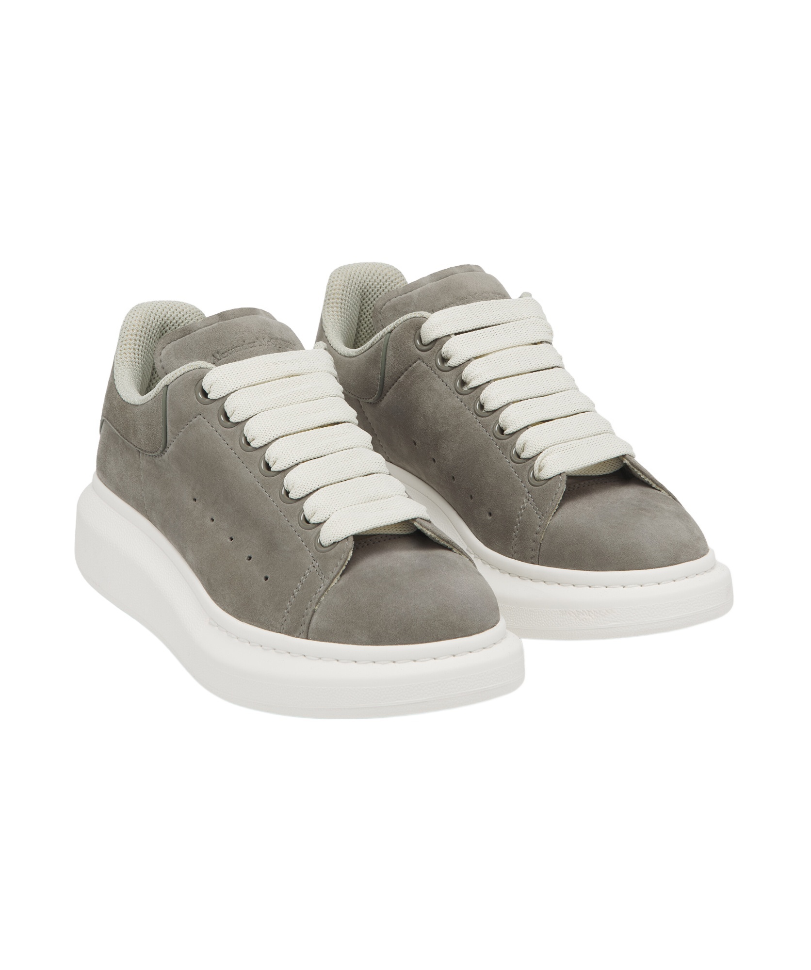 Alexander Mcqueen Oversized Suede Sneakers With Engraved Logo On The Front In White