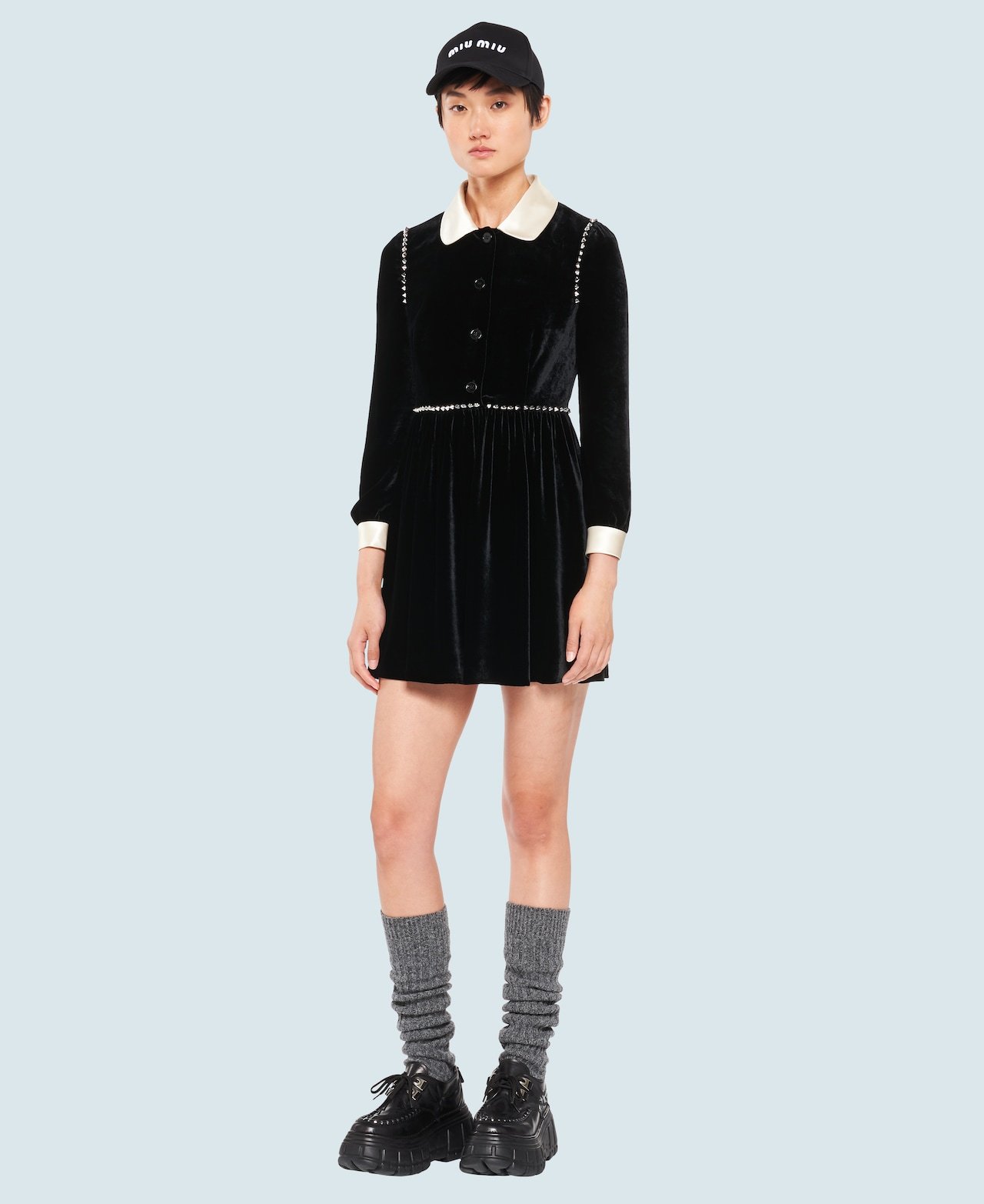 Miu Miu Stud-embellished Velvet-effect Dress In Black