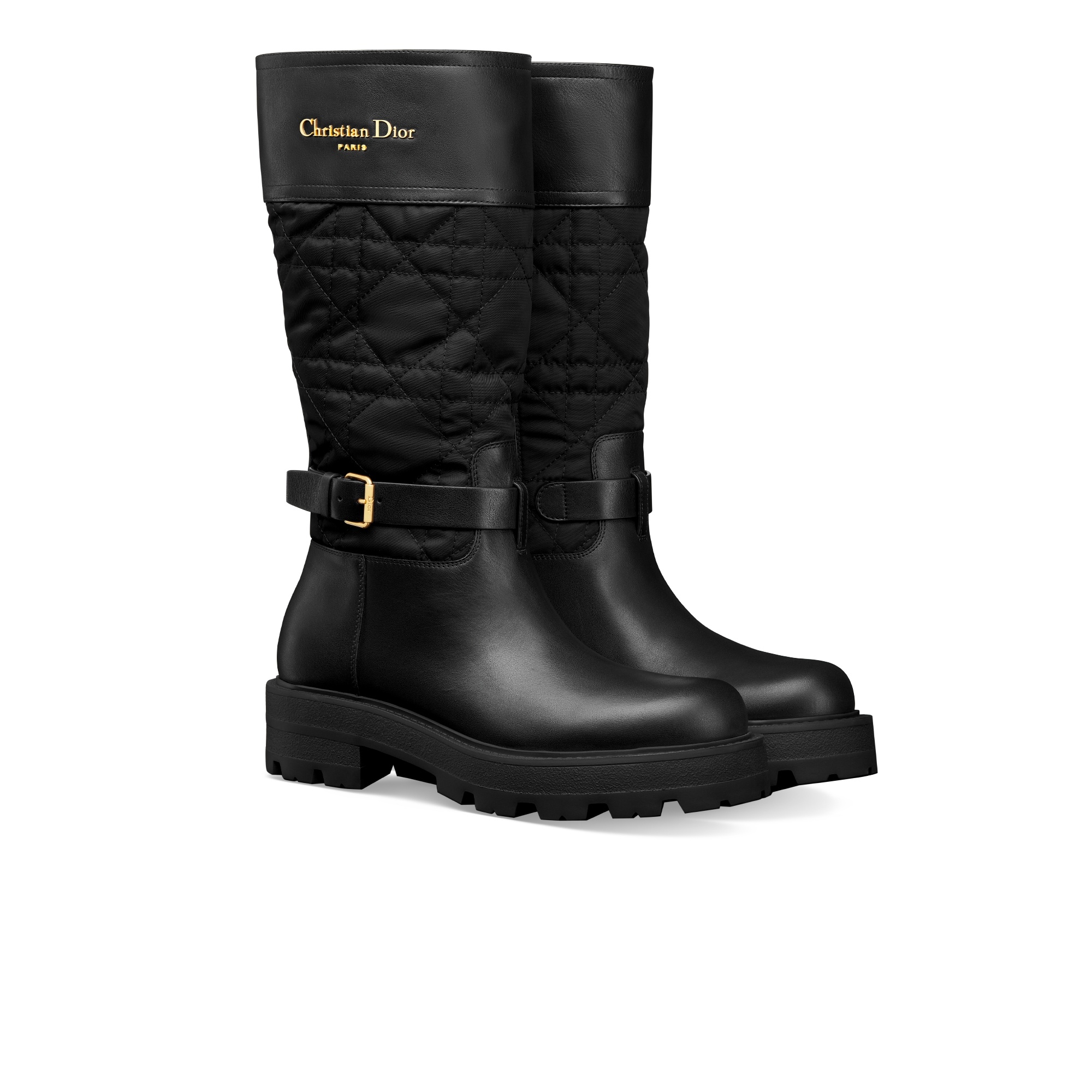 Dior Women D-town Leather And Technical Fabric With Cannage Motif Boots In Black