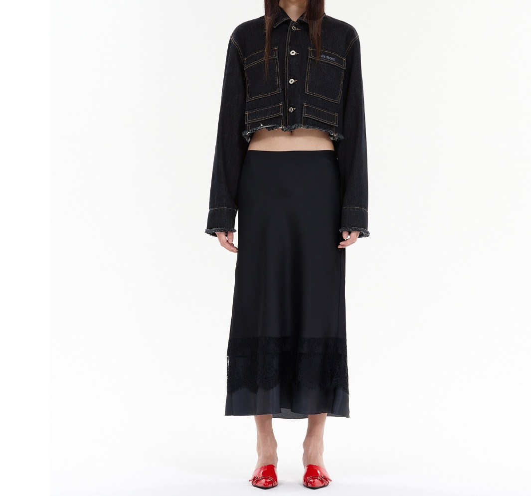 We11 Done Navy Cropped Denim Jacket In Blue