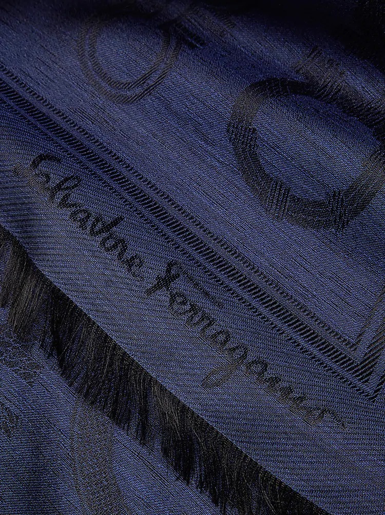 Ferragamo Jacquard Gancini Pattern Scarf In Blue