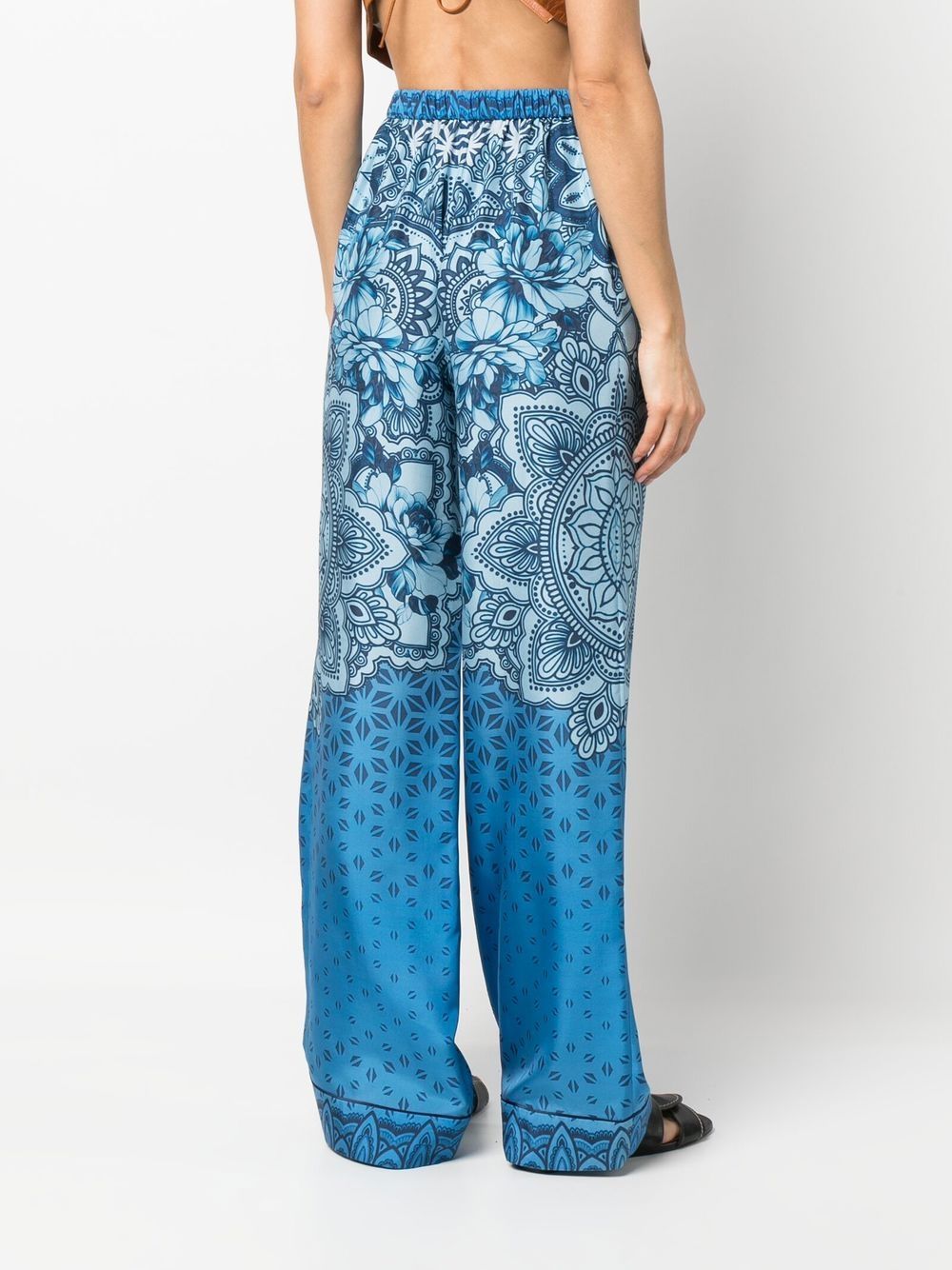 Alberta Ferretti Silk Graphic-print Wide-leg Trousers In Blue