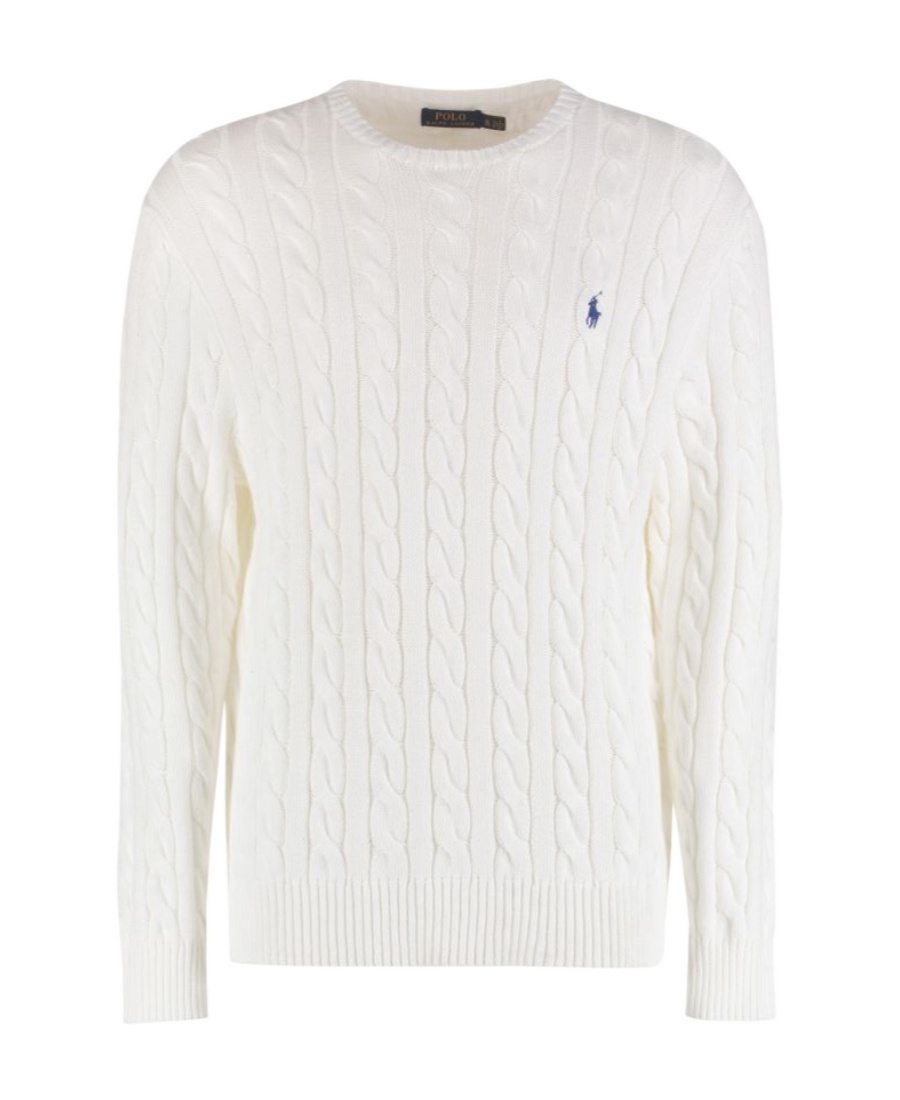 Shop Polo Ralph Lauren Crew Neck Cable Knit Jumper In White