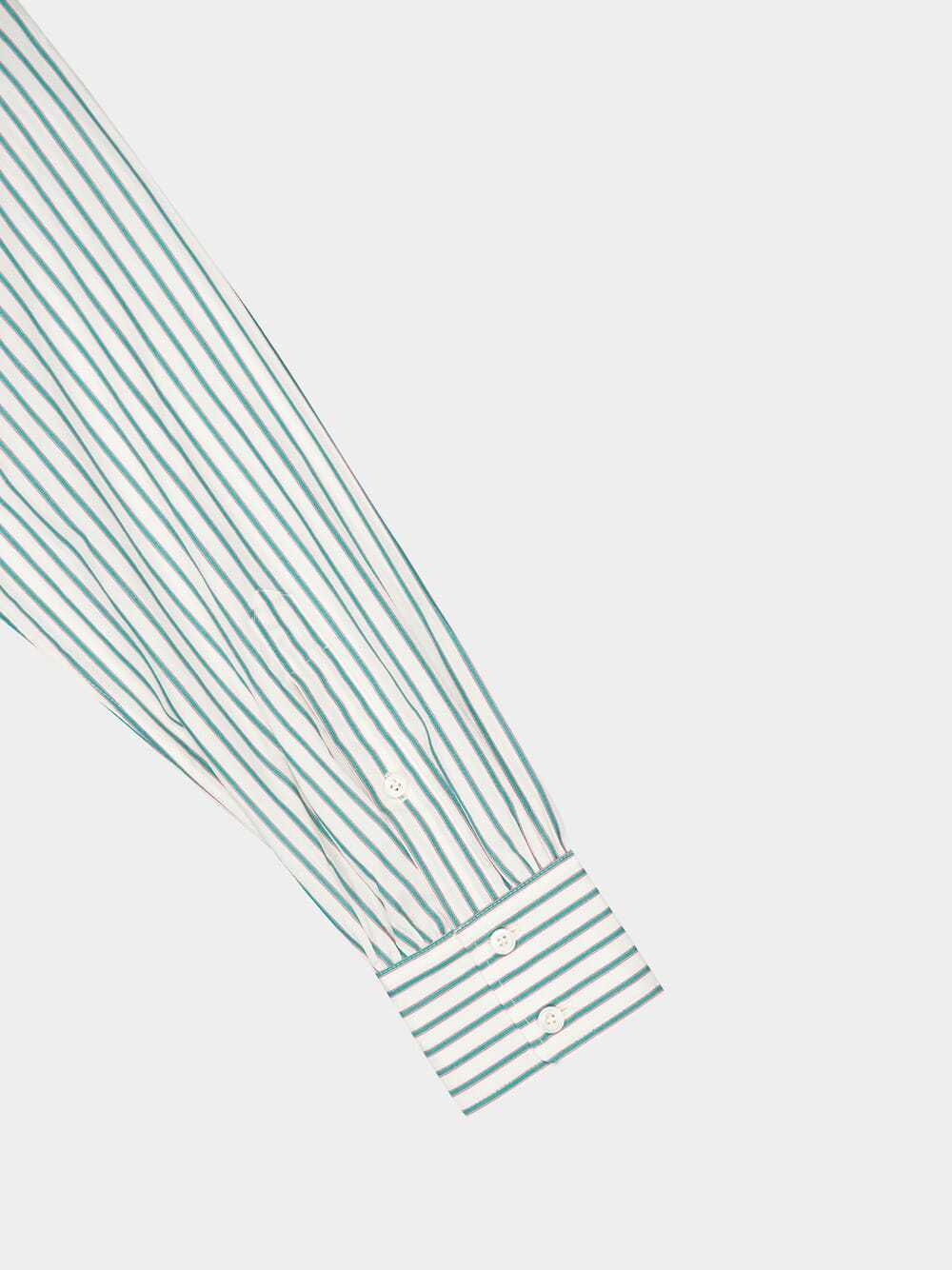 Frame Cutaway Collar Vertical Stripes Shirt In White