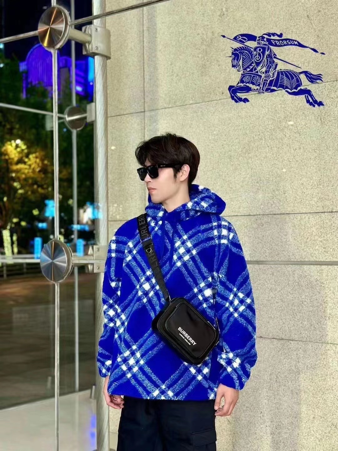 BURBERRY CHECKED FAUX-SHEARLING HOODIE