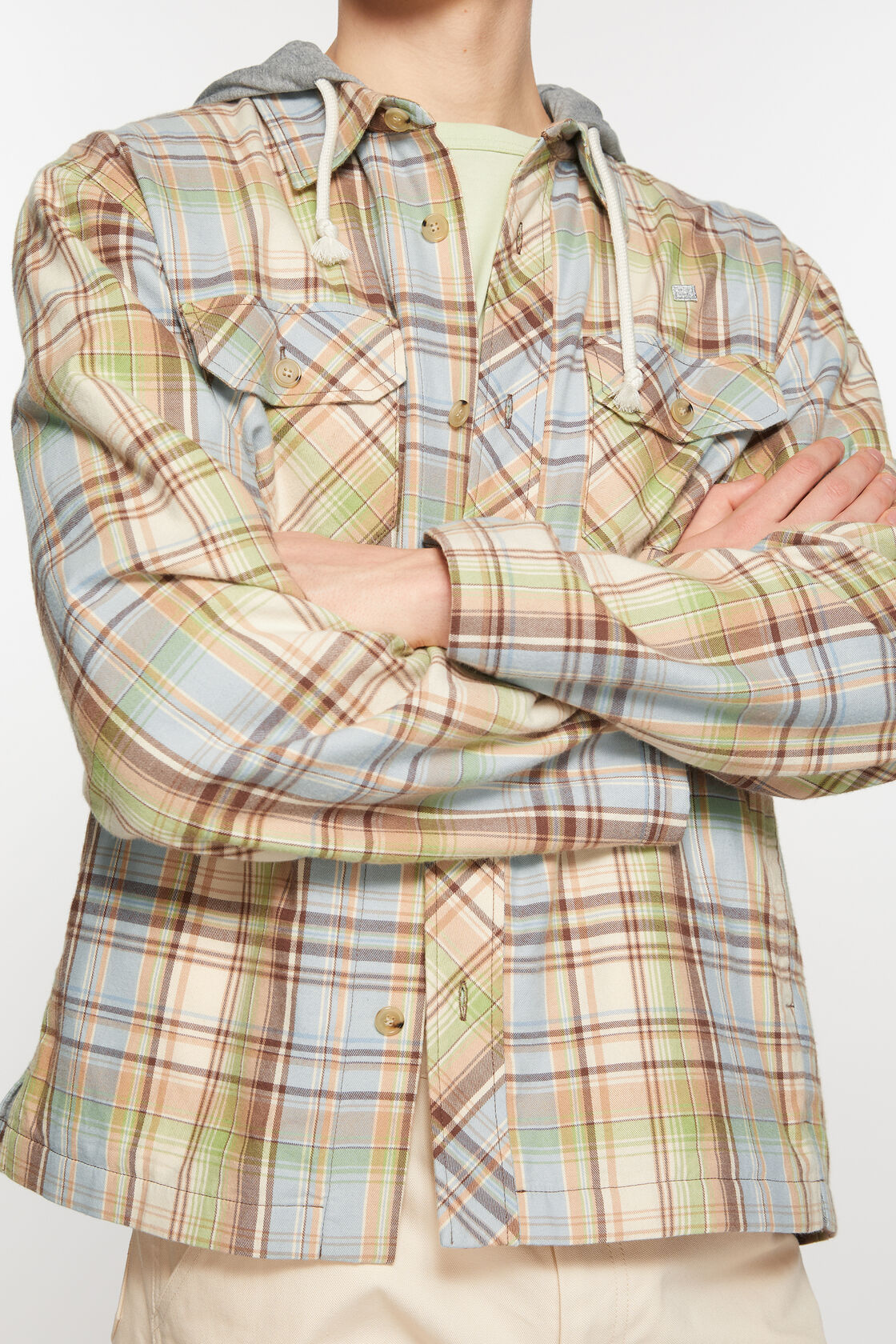Acne Studios Checked Cotton Canvas Overshirt In Nude
