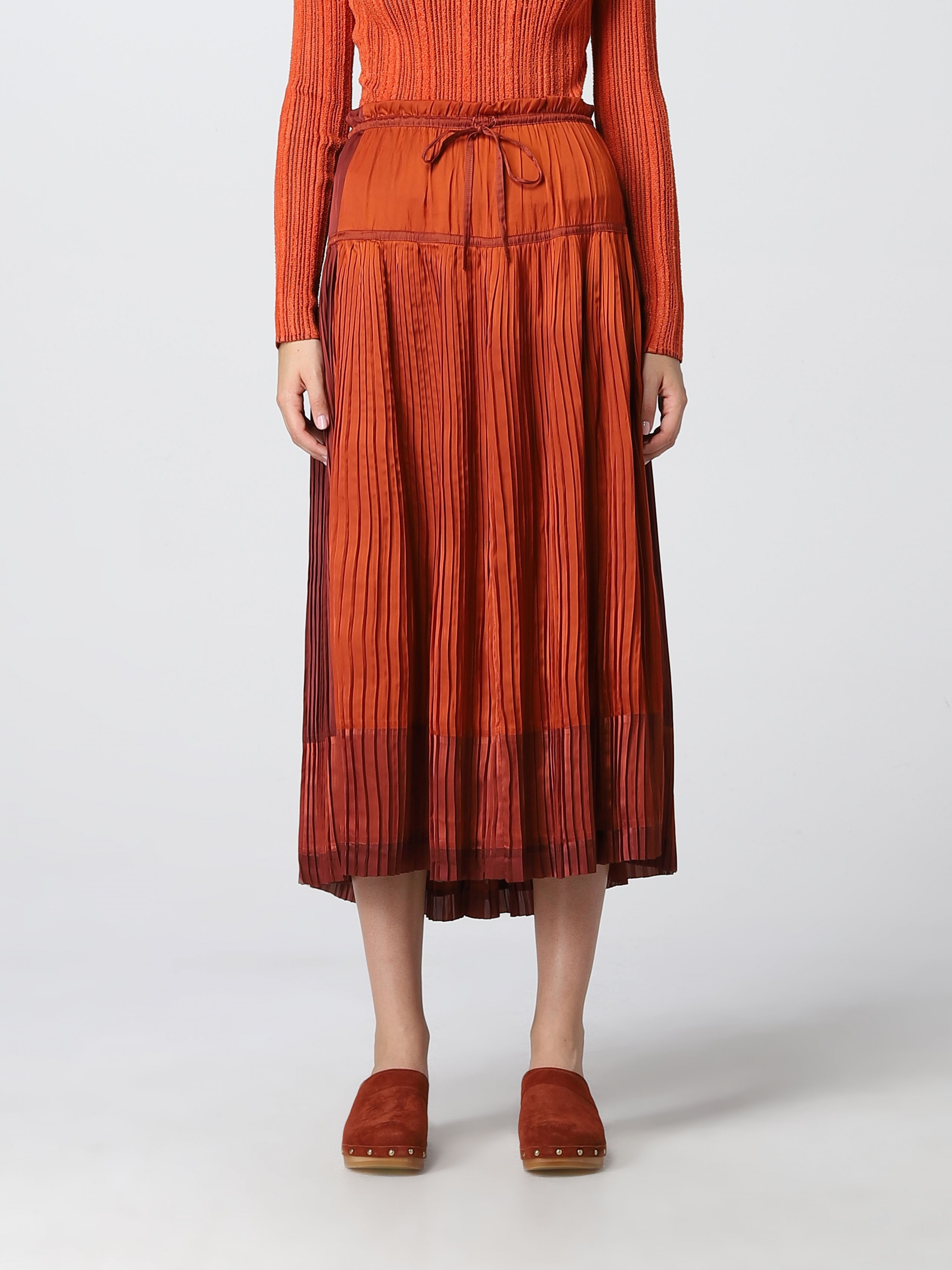 Ulla Johnson Malia Pleated Drawstring Maxi Skirt In Red