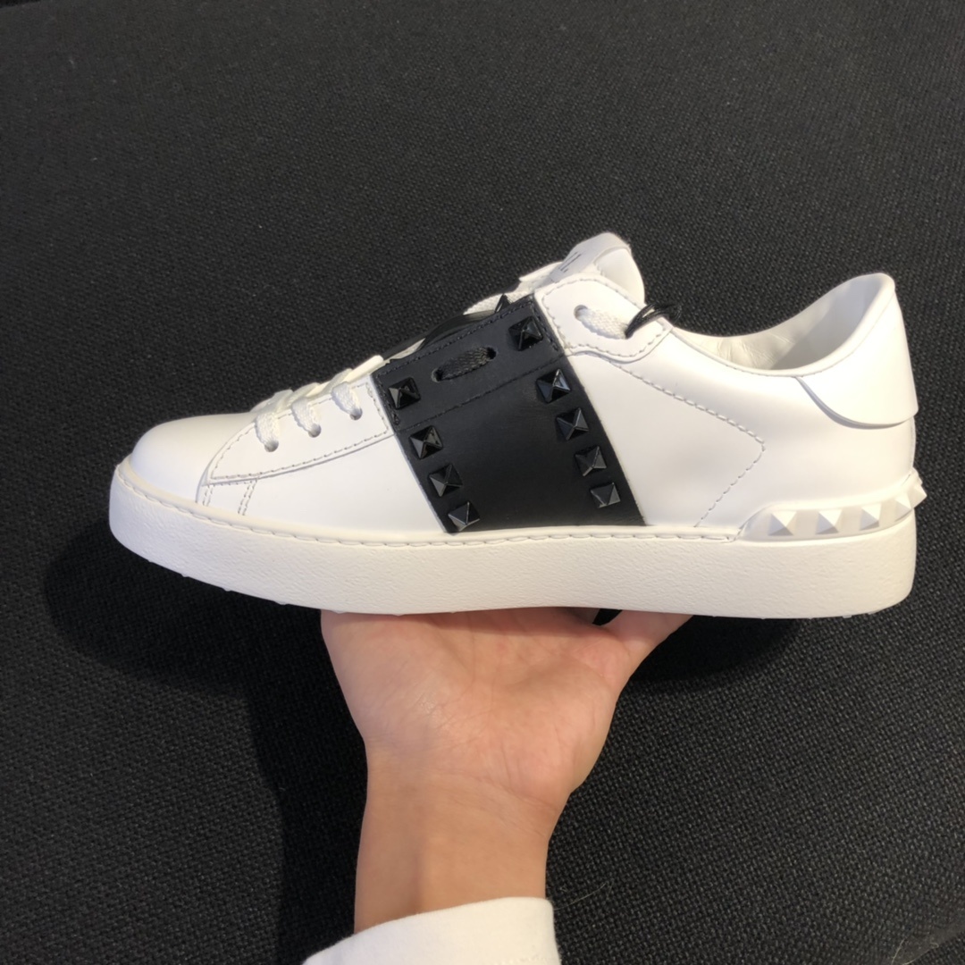 Valentino Rockstud Open Leather Sneakers In White