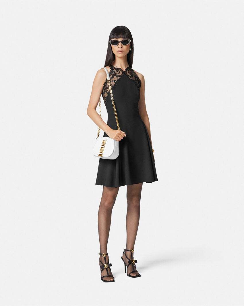 Versace Barocco-lace Trim Halterneck Minidress In Black