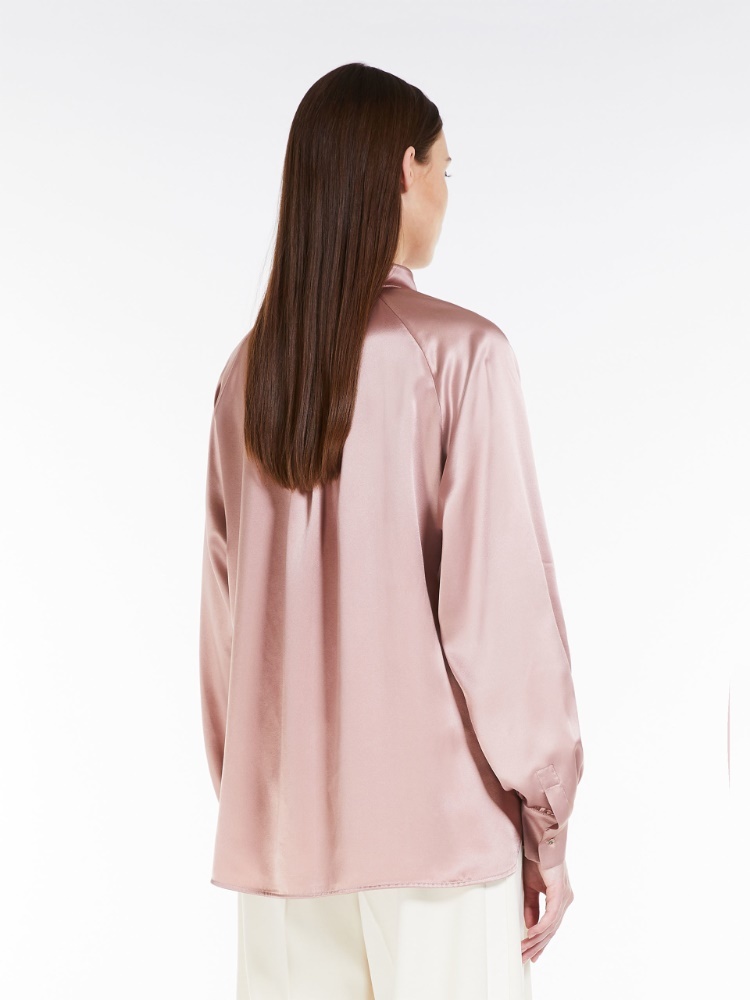 Max Mara Pleat-detail Silk Satin Blouse In Pink