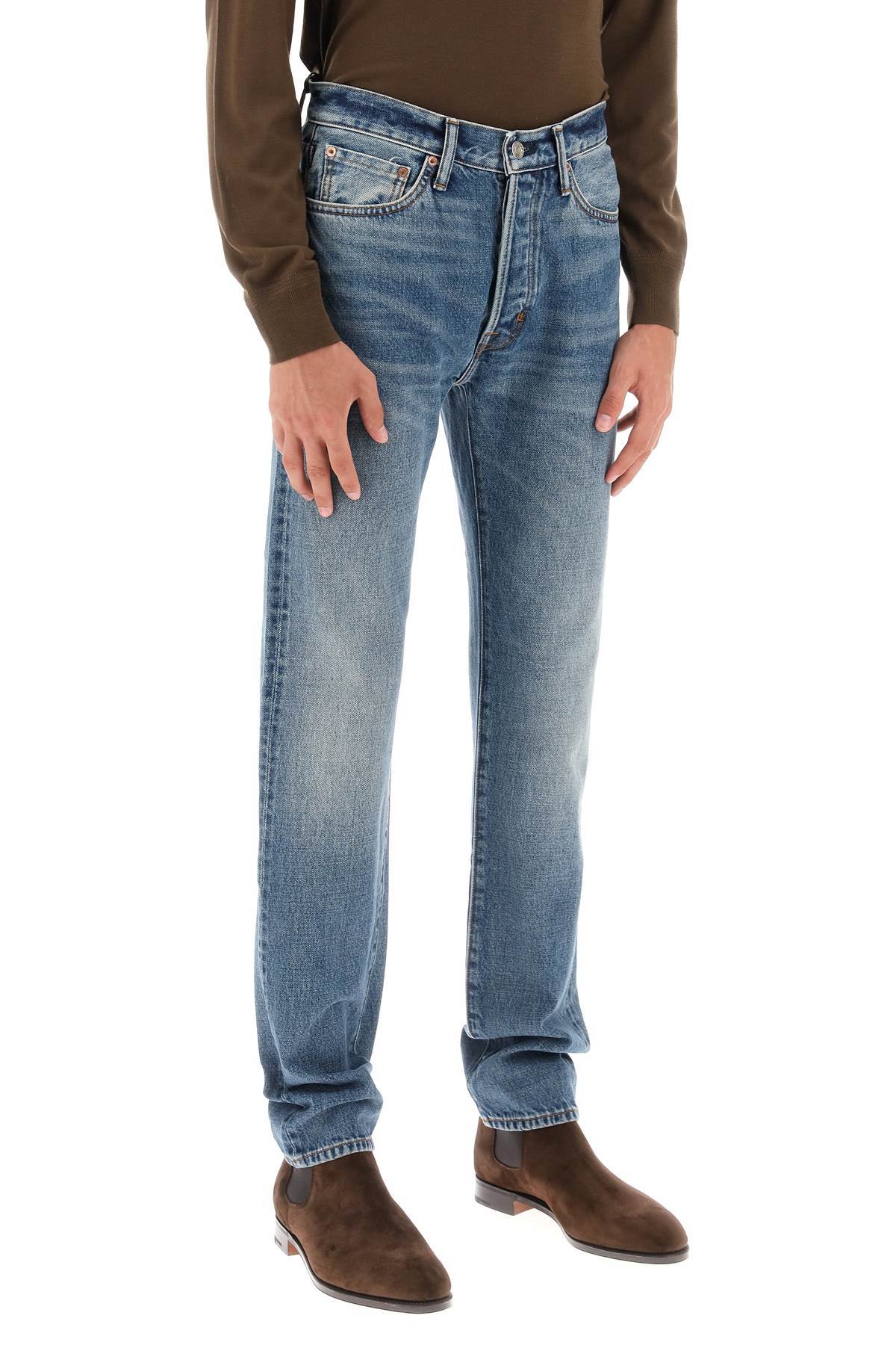 Tom Ford Button Zipper Denim Trousers In Blue