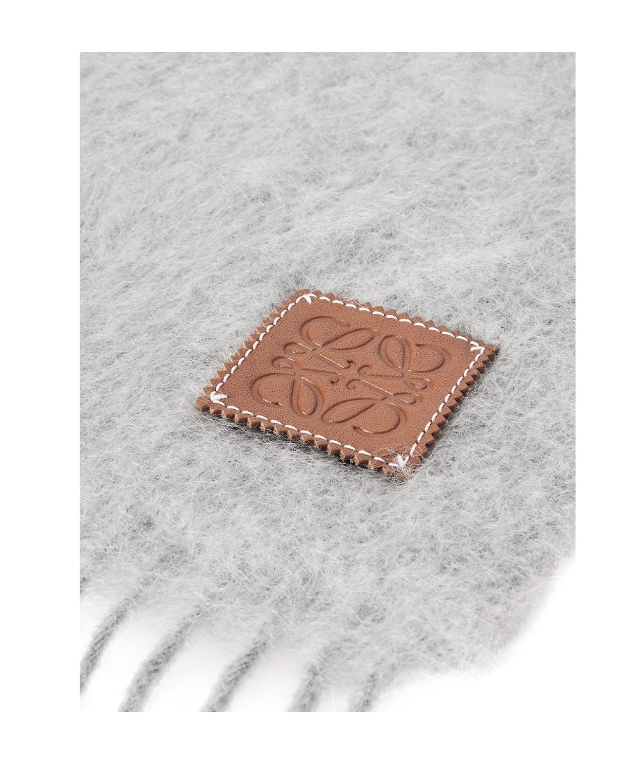 Loewe Anagram Patch Fringed Scarf In Gray