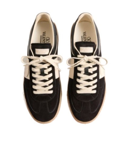 Valentino Garavani Upvillage Low Top Trainer In Split Leather And Calfskin Nappa Leather In Black
