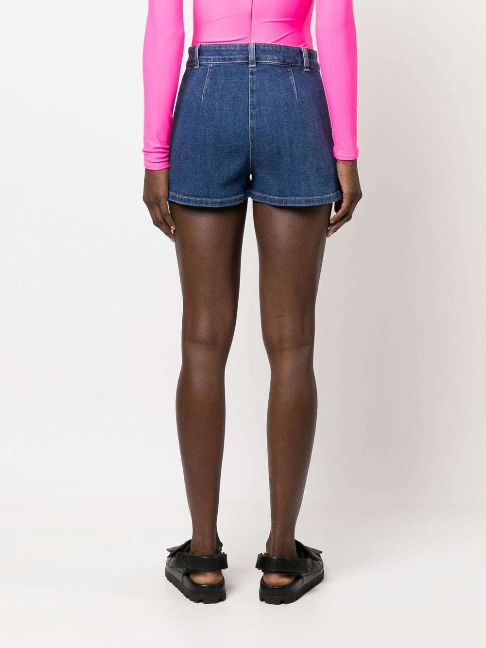 Moschino High-waisted Denim Shorts With Gold-tone Accents In Nude