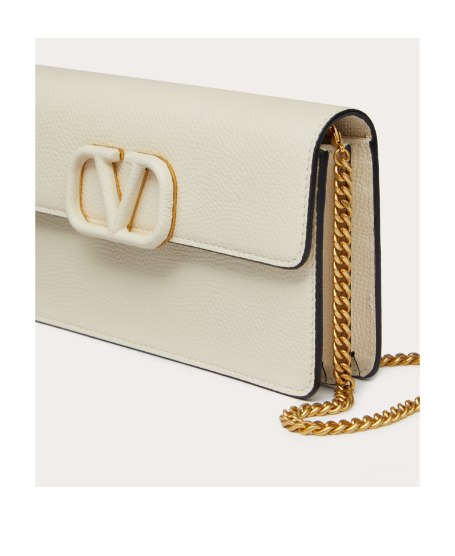 Valentino Vlogo Signature Grainy Calfskin Wallet With Chain In White
